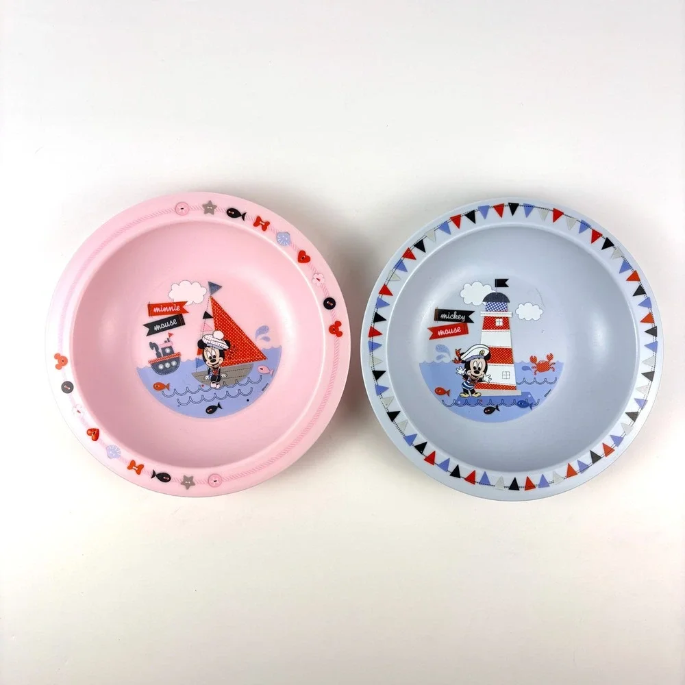Disney Mickey Minnie Mouse Ahoy Deep Baby Feeding Bowls Blue Pink Nautical Light